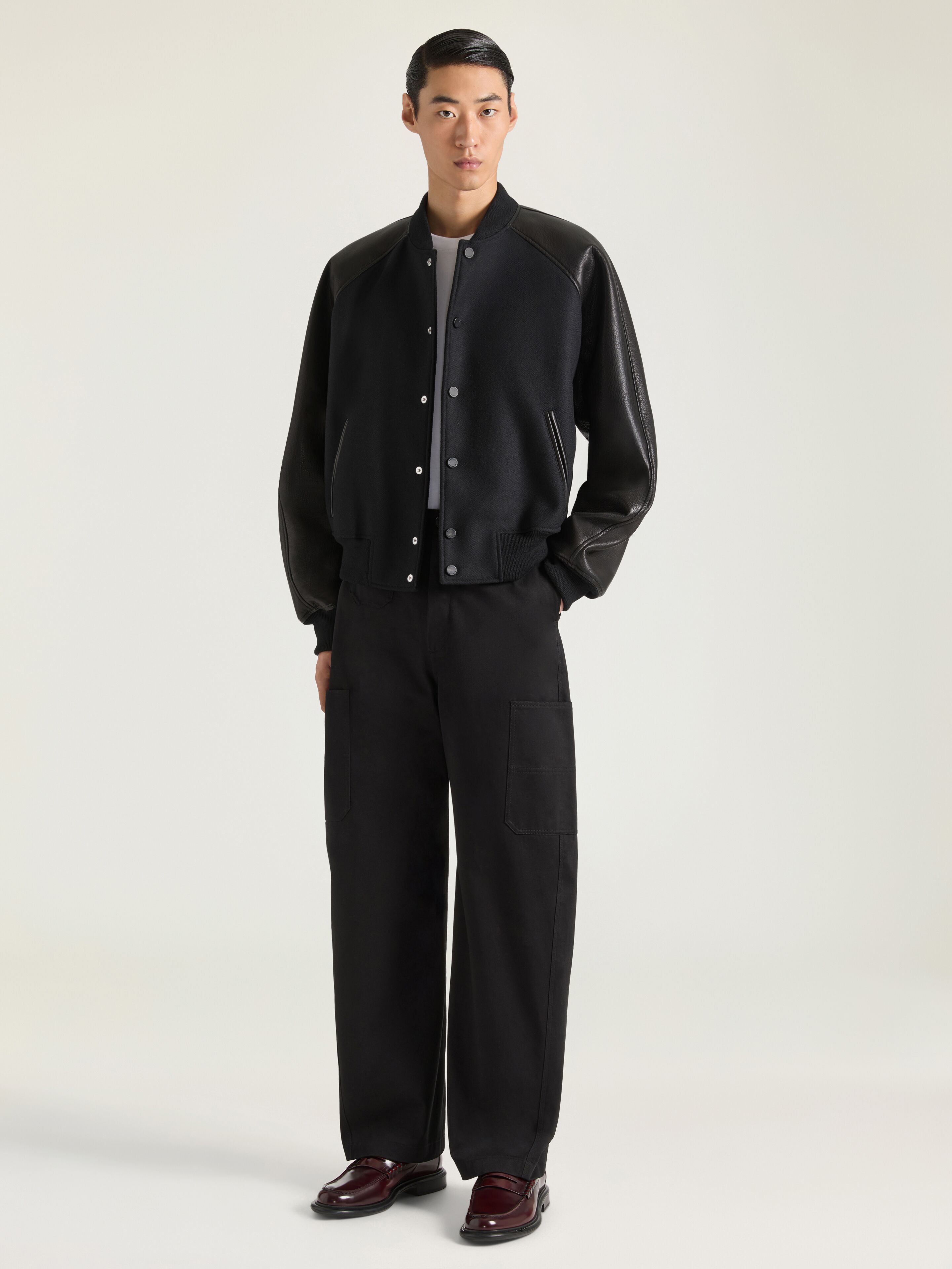 Mix material blouson with GIVENCHY Paris embroidery